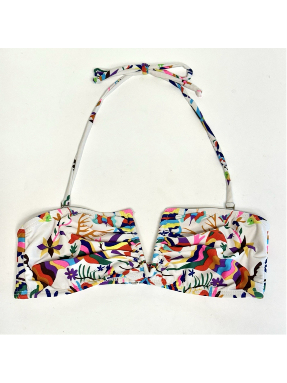 Mara Hoffman V-Wire Bandeau Bikini Top White Multicolor Halter Techno Animal XS
